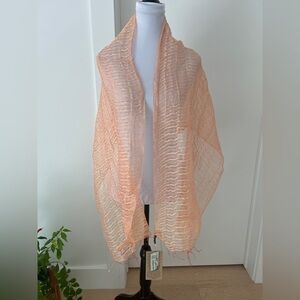 FLEURS Sheer Peach Colour Silk Scarf Lightweight Delicate Event Occasion NWT